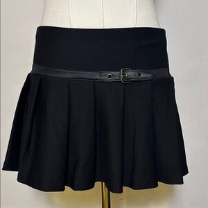 Low Rise Black Pleated Mini School Girl Gothic Dark Academia Belted Skort S NWOT